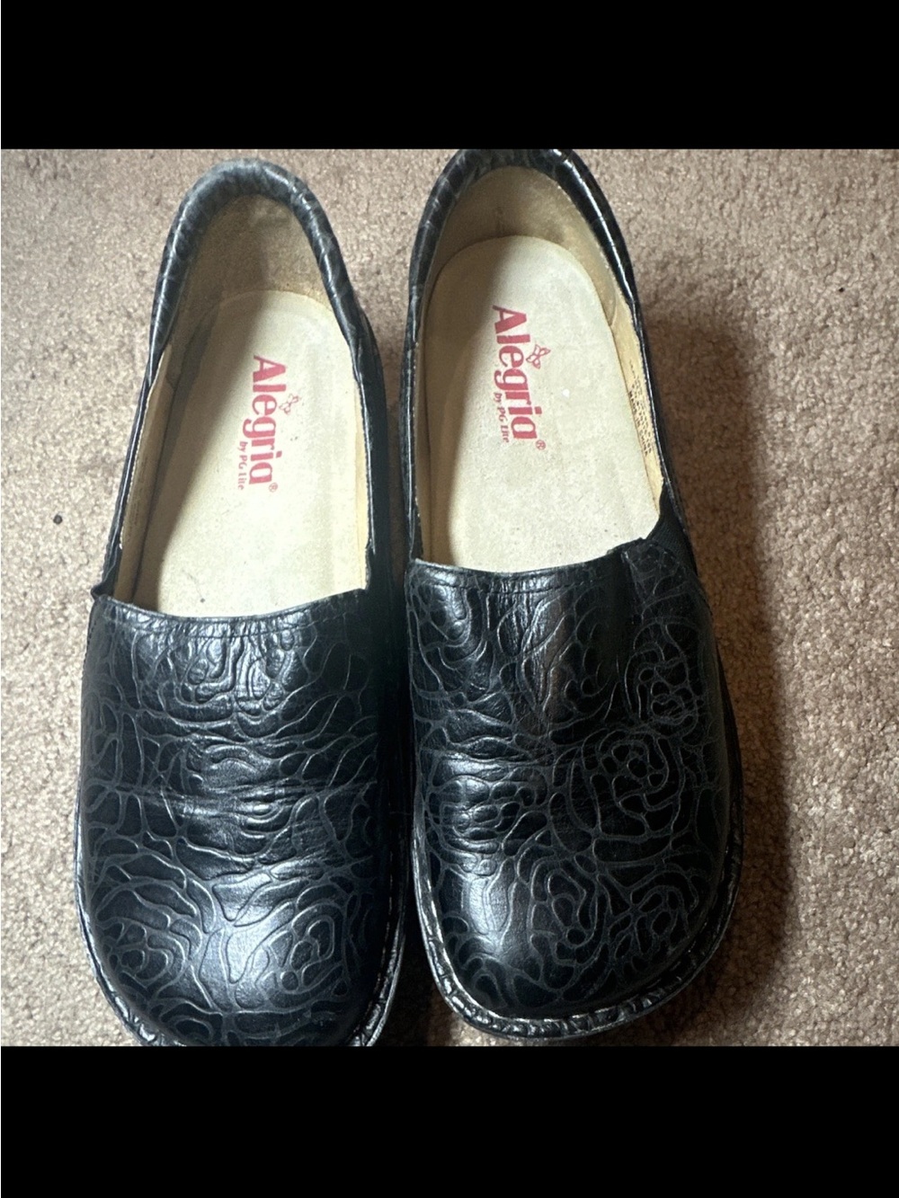 Alegria Debra DEB-531 Women Black Floral Embossed Leather Slip-On  9.5-10 EU 40